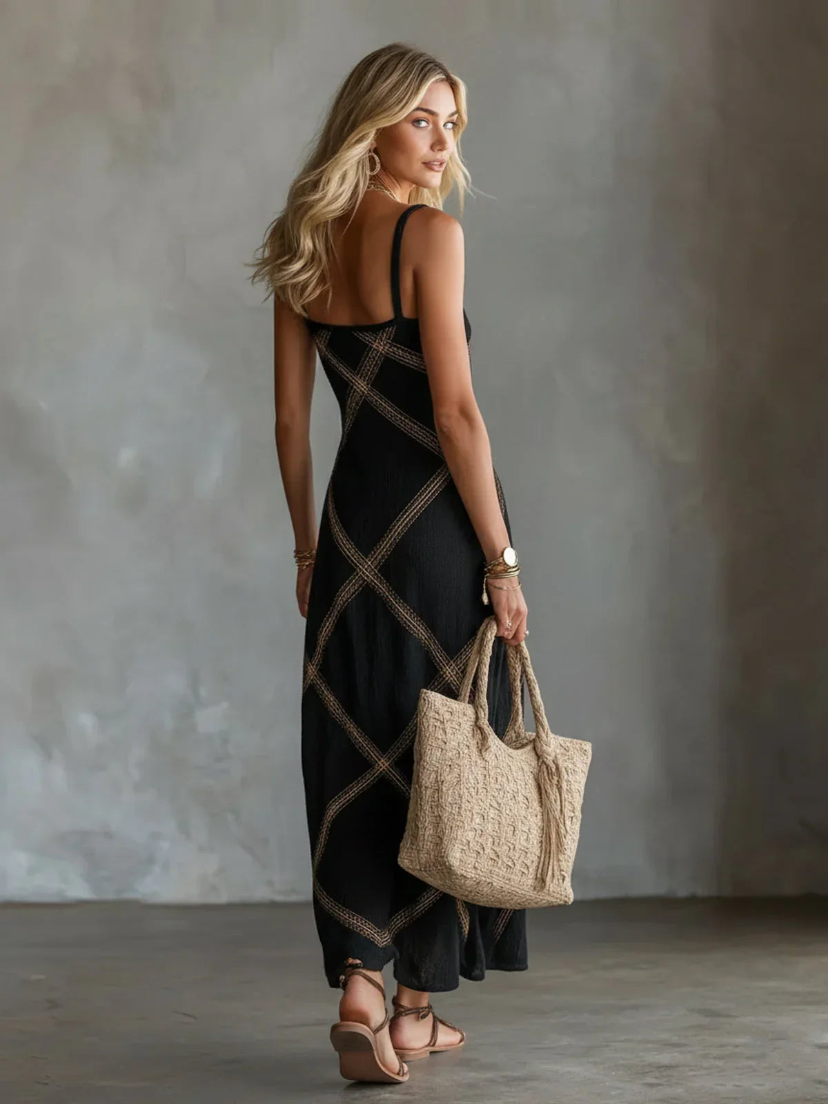 MAISON CHÉRIE | Vestido largo mujer de tirantes con estampado geométrico