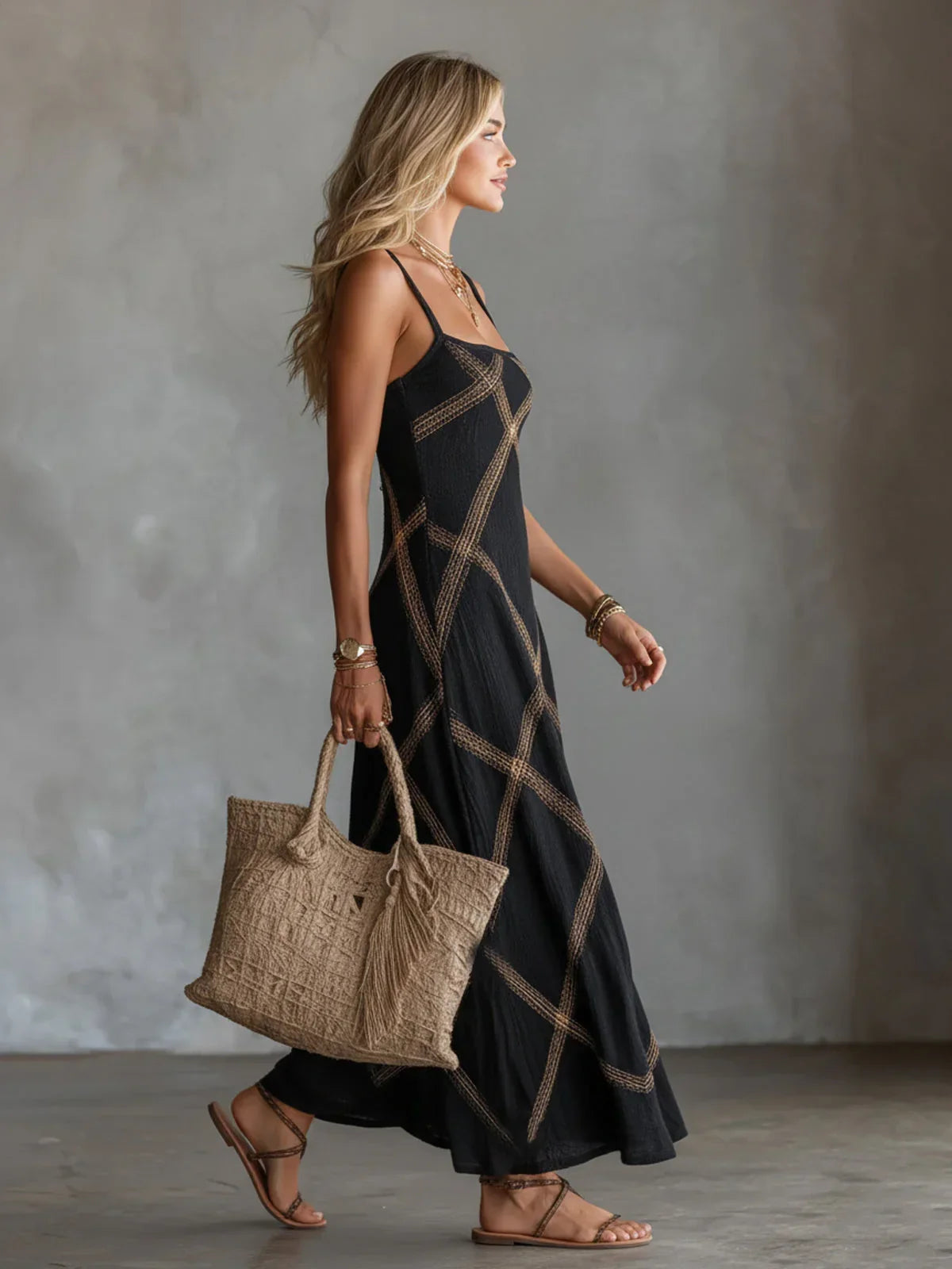 MAISON CHÉRIE | Vestido largo mujer de tirantes con estampado geométrico
