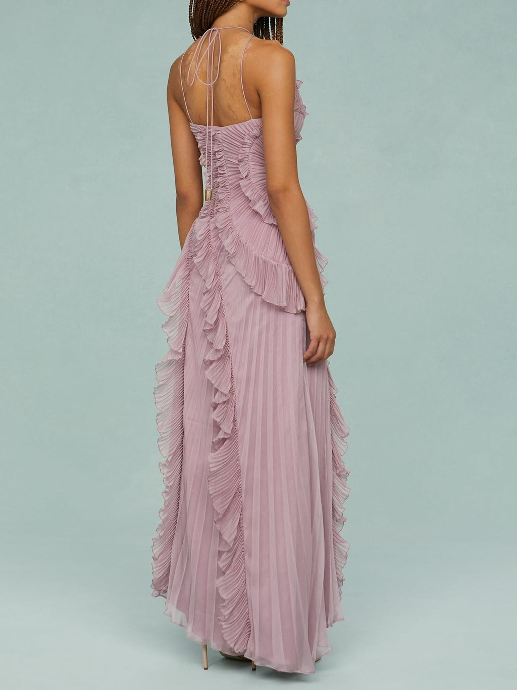 MAISON CHÉRIE | Vestido largo mujer con volantes y escote halter