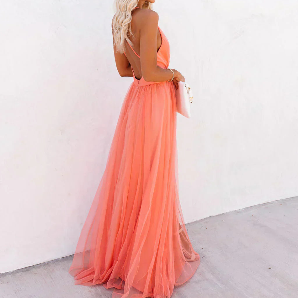 MAISON CHÉRIE | Vestido largo fluido mujer espalda descubierta – elegante verano