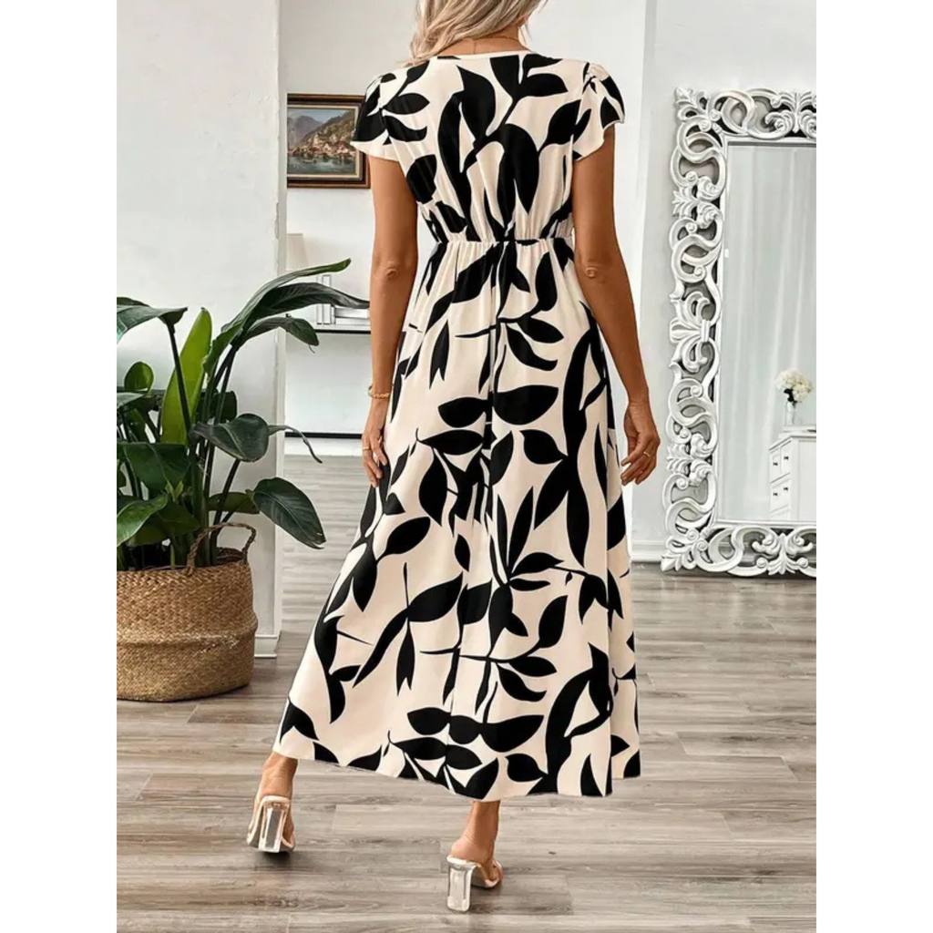 MAISON CHÉRIE | Vestido maxi mujer flores negro beige elegante fluido