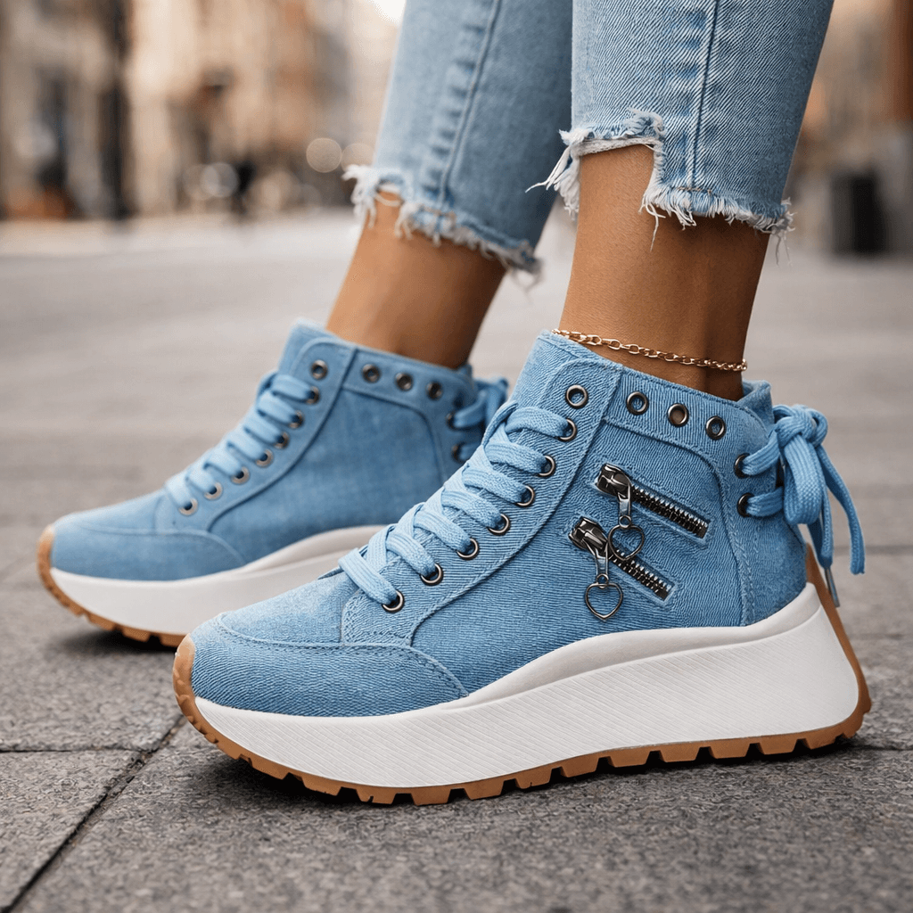 MAISON CHÉRIE | Zapatillas mujer plataforma denim chunky cremalleras urbanas