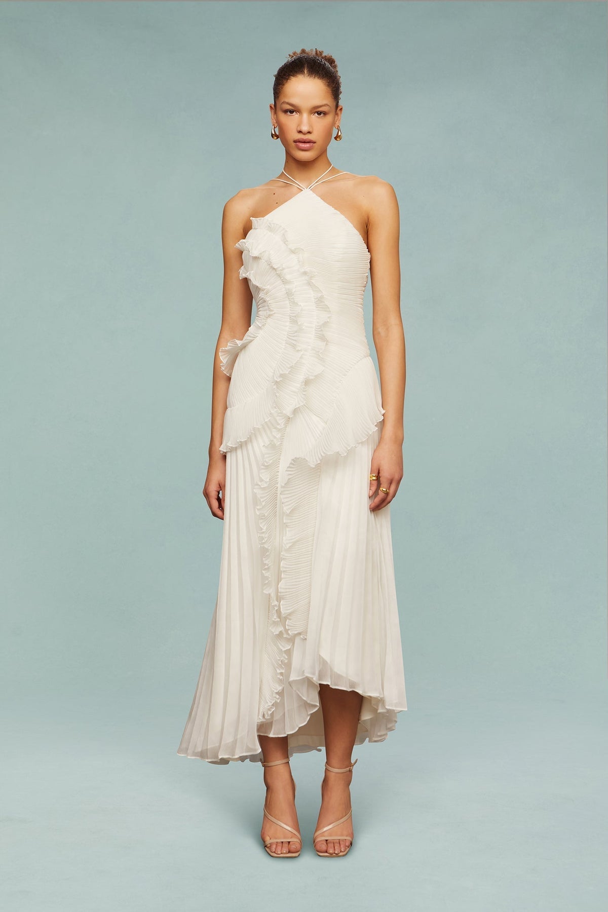 MAISON CHÉRIE | Vestido largo mujer con volantes y escote halter