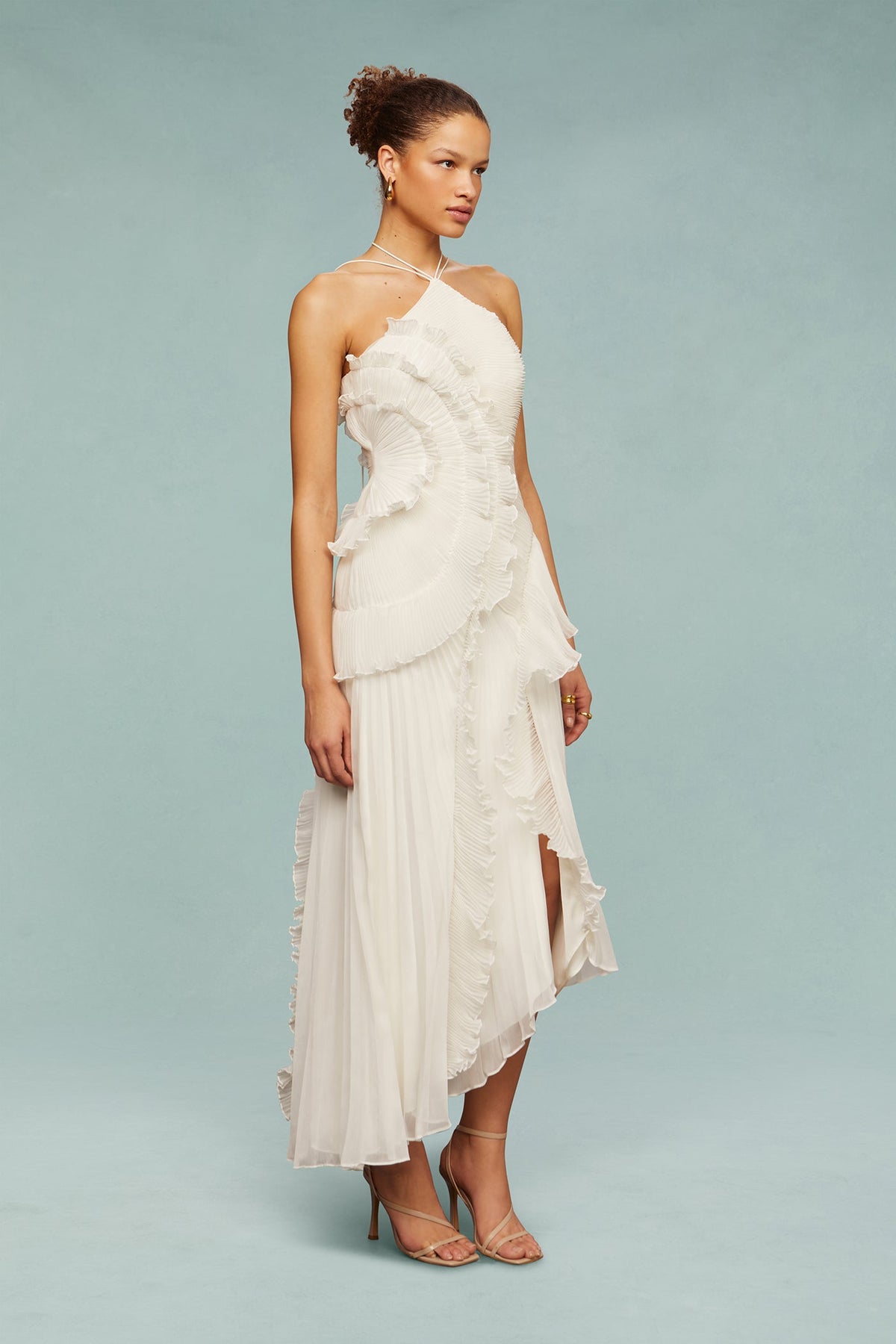 MAISON CHÉRIE | Vestido largo mujer con volantes y escote halter