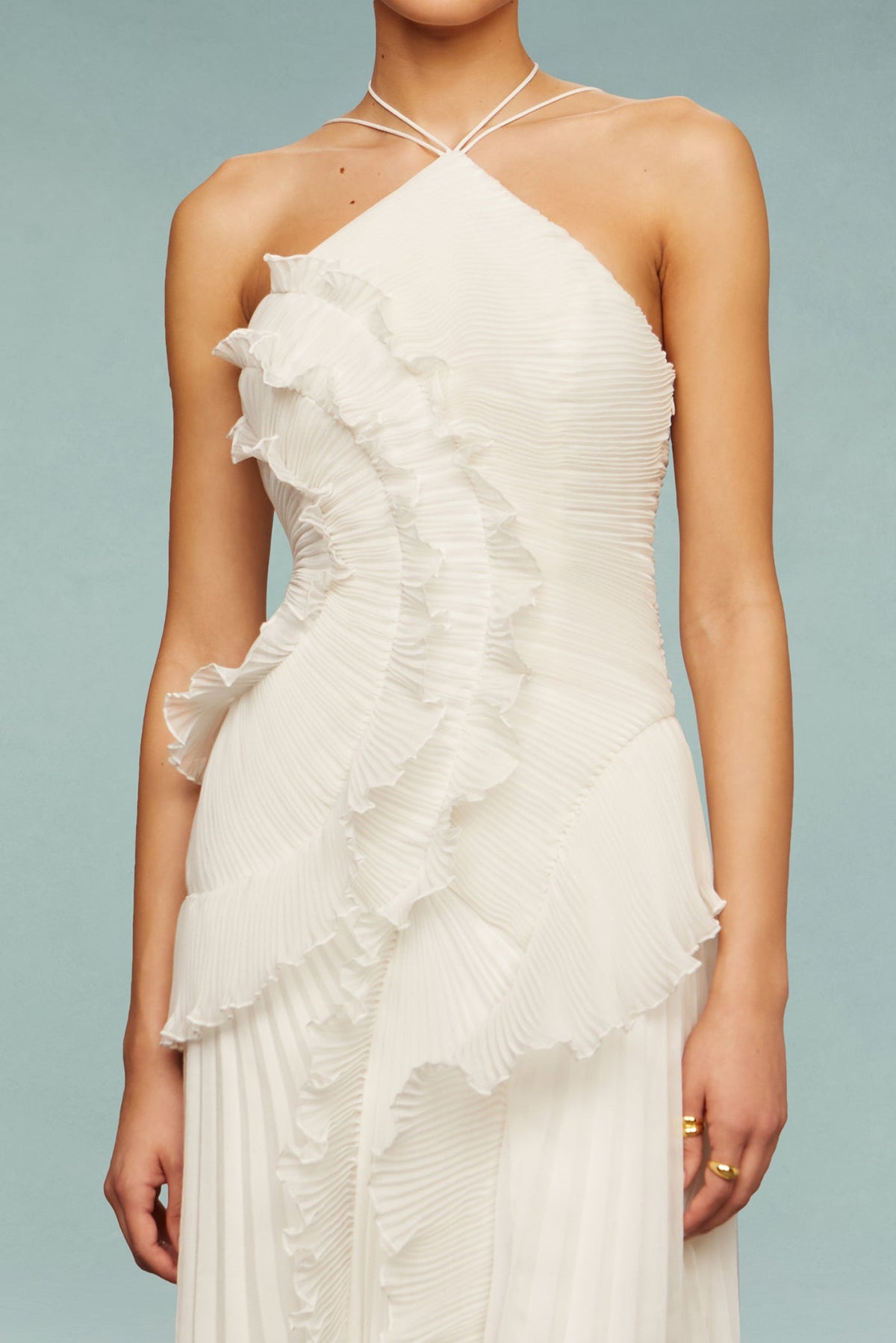 MAISON CHÉRIE | Vestido largo mujer con volantes y escote halter