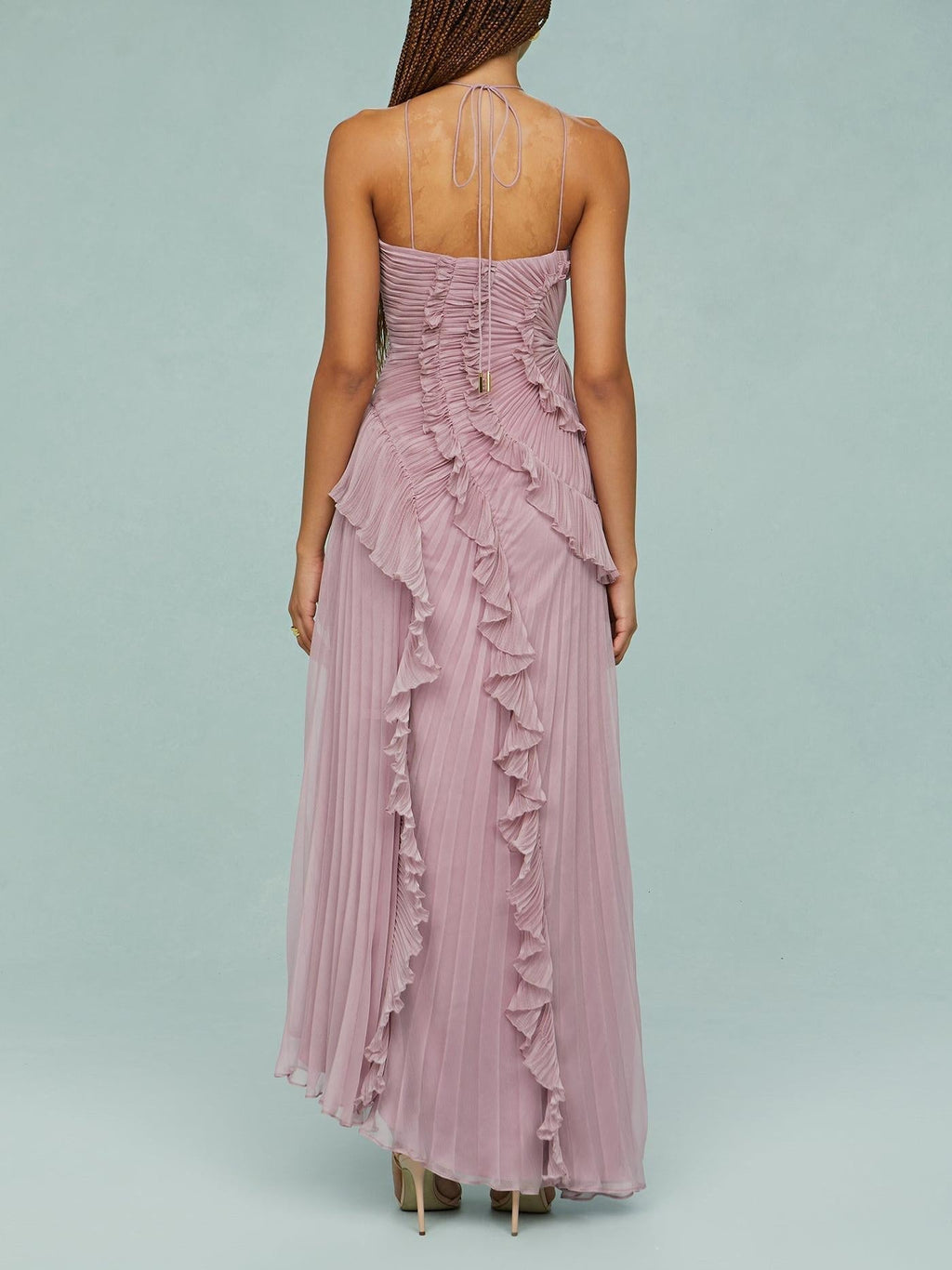 MAISON CHÉRIE | Vestido largo mujer con volantes y escote halter