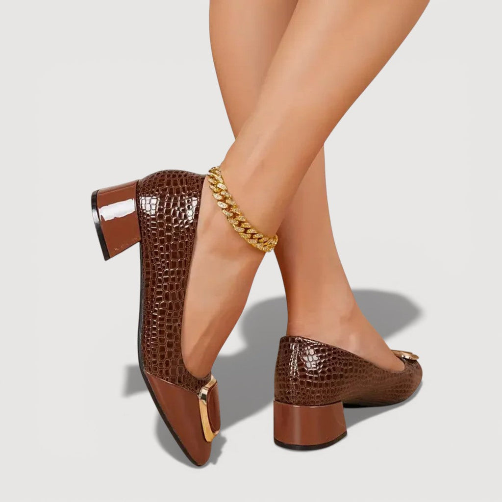 MAISON CHÉRIE | Tacones Bloque Mujer Con Acabado Croco – Zapatos Elegantes Cómodos De Tacón Bajo