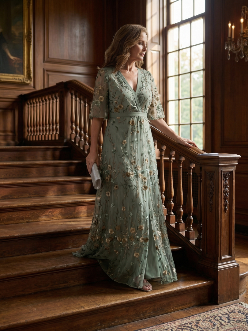 MAISON CHÉRIE | Vestido largo floral para mujer con escote cruzado