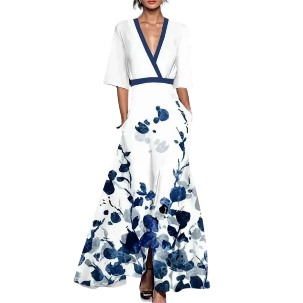 Vestido Colette | Largo Floral con Escote en V y Cintura Ajustable
