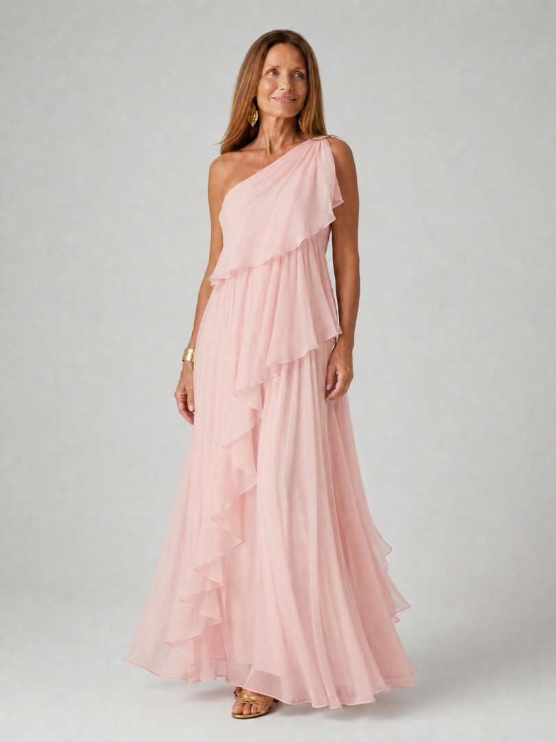 MAISON CHÉRIE | Vestido maxi asimétrico para mujer con volantes