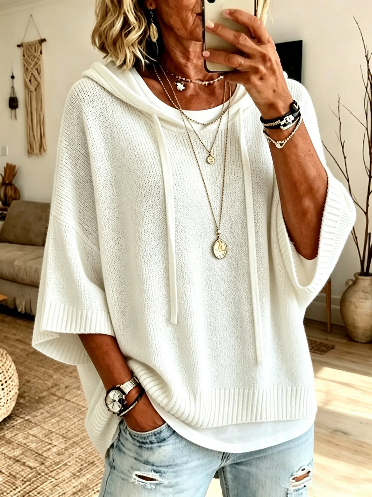 MAISON CHÉRIE | Sudadera oversize con capucha para mujer de punto suave casual