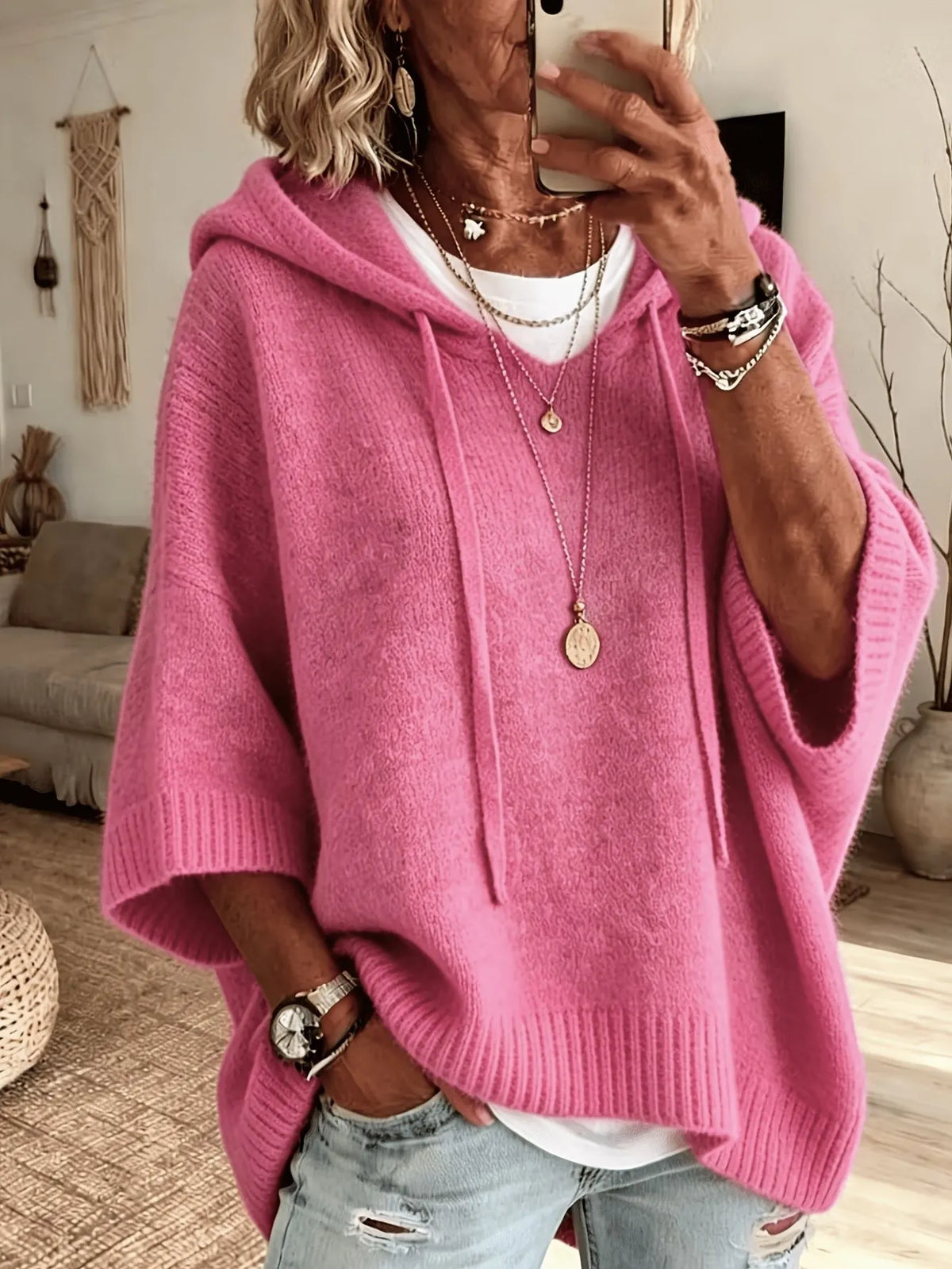 MAISON CHÉRIE | Sudadera oversize con capucha para mujer de punto suave casual