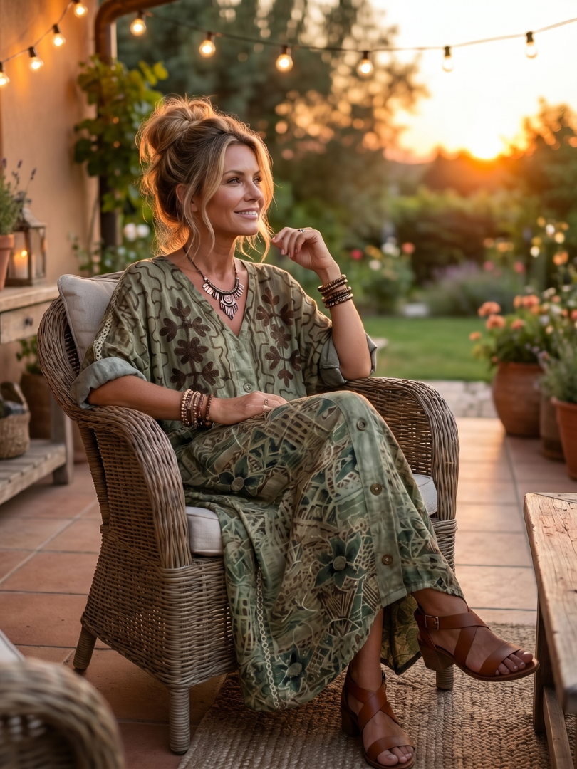 MAISON CHÉRIE | Vestido bohemio de mujer con botones y estampado floral