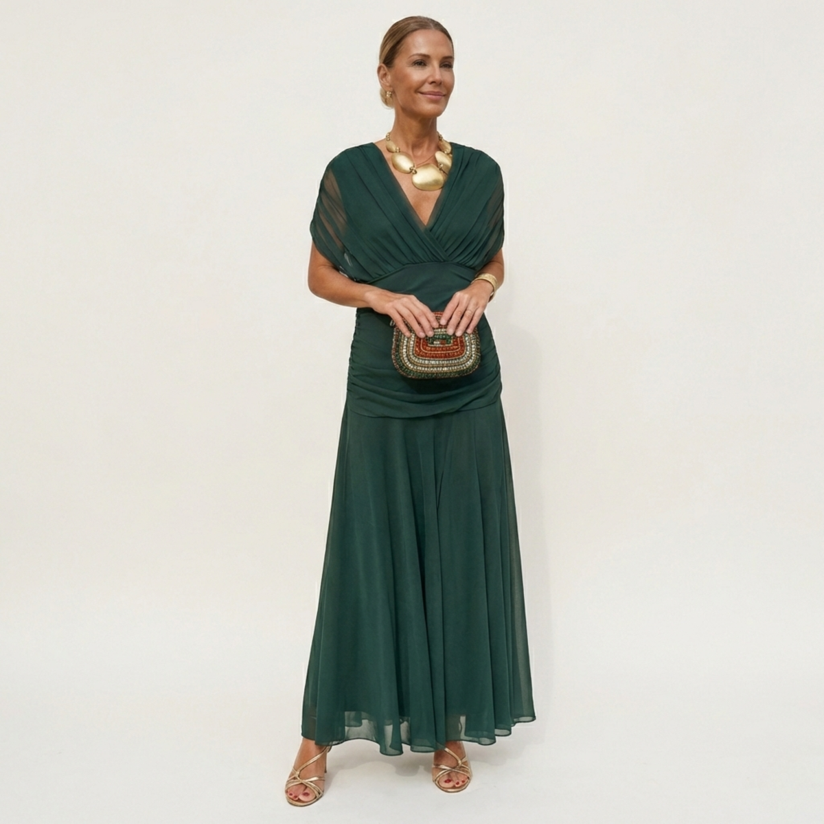 Vestido Élodie | Largo Fluido con Escote en V y Diseño Sofisticado