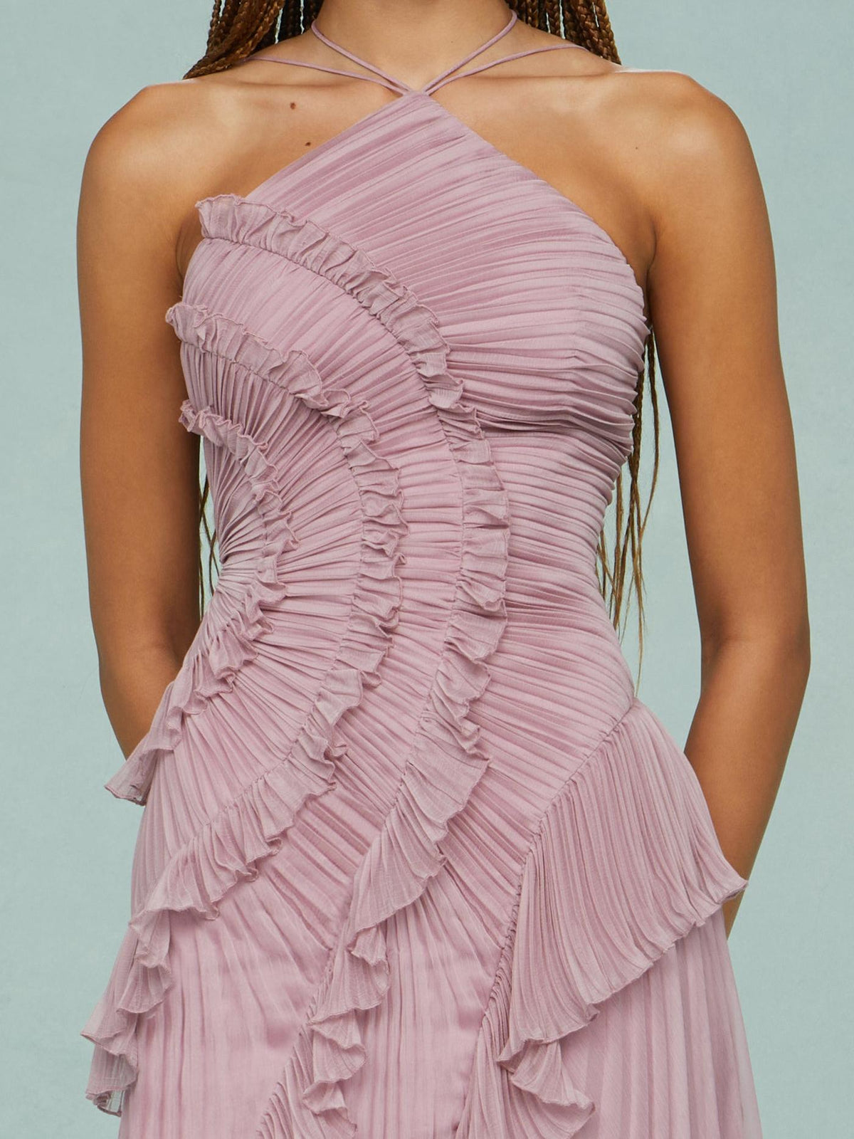 MAISON CHÉRIE | Vestido largo mujer con volantes y escote halter