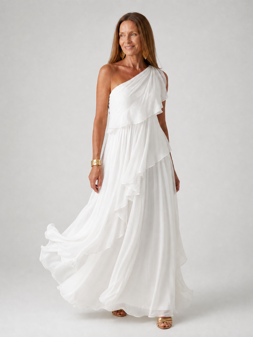 MAISON CHÉRIE | Vestido maxi asimétrico para mujer con volantes