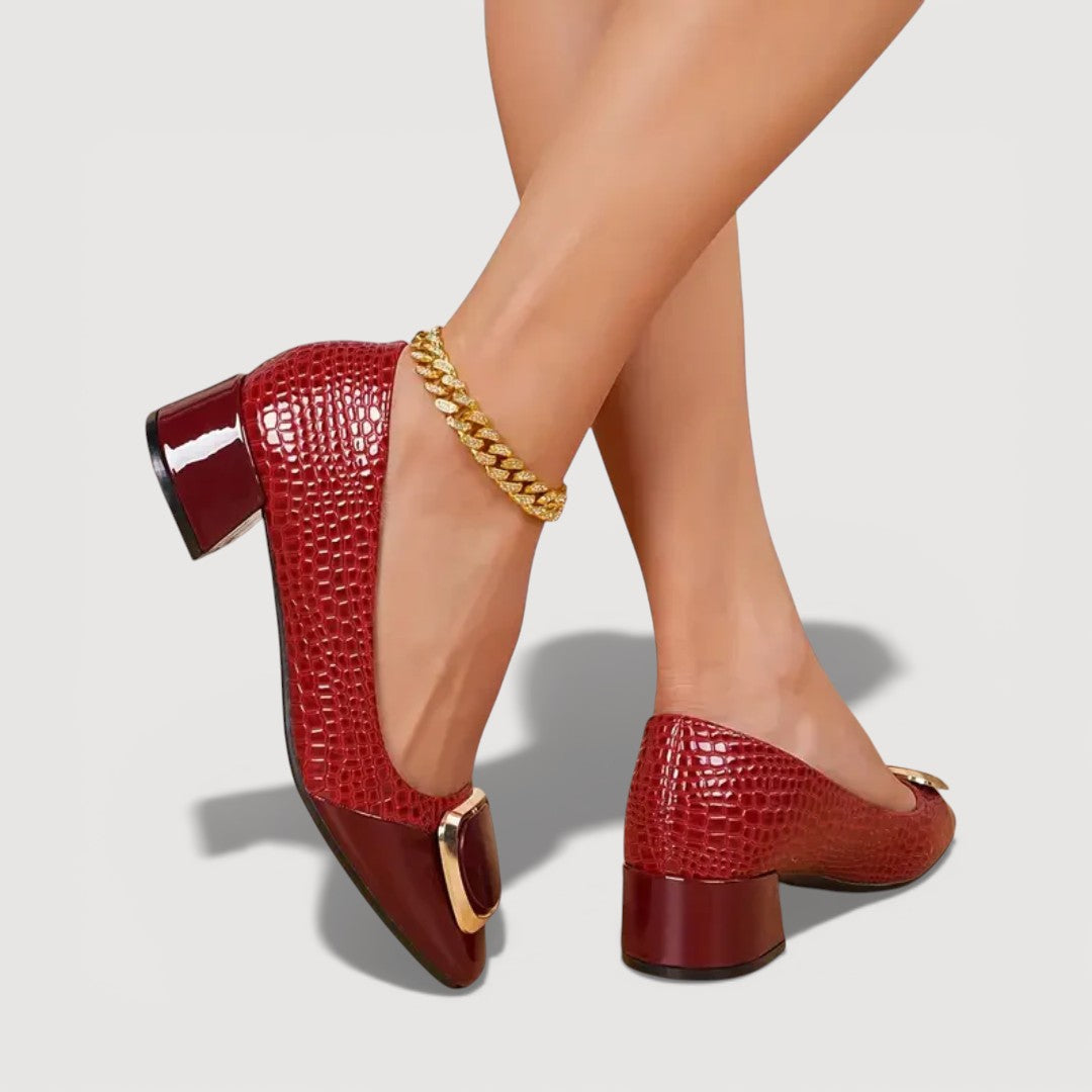 MAISON CHÉRIE | Tacones Bloque Mujer Con Acabado Croco – Zapatos Elegantes Cómodos De Tacón Bajo