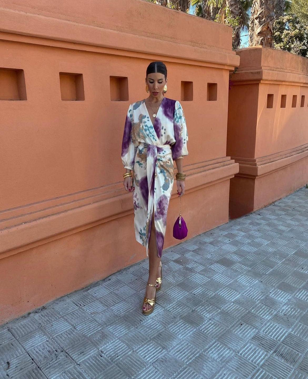 MAISON CHÉRIE | Vestido mujer elegante escote V – vestido midi fluido con cinturón