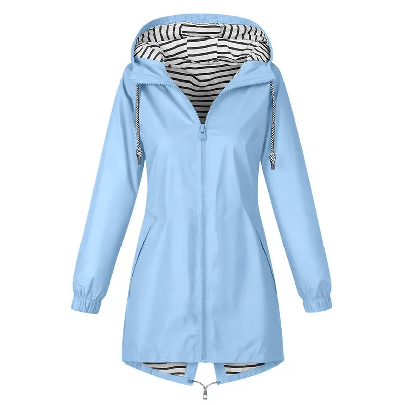 Impermeable Estelle | Largo con Capucha y Forro a Rayas