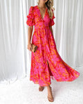 MAISON CHÉRIE | Vestido largo mujer floral escote V – vestido fluido elegante verano