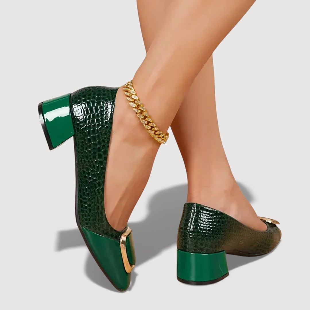 MAISON CHÉRIE | Tacones Bloque Mujer Con Acabado Croco – Zapatos Elegantes Cómodos De Tacón Bajo