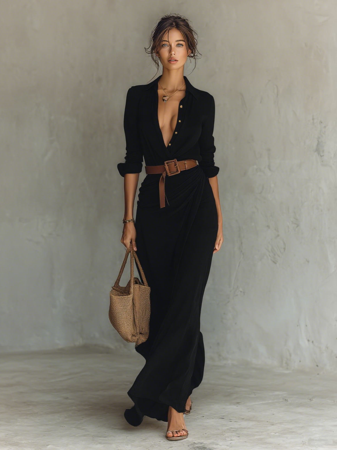 MAISON CHÉRIE | Vestido camisero maxi de mujer con cinturón