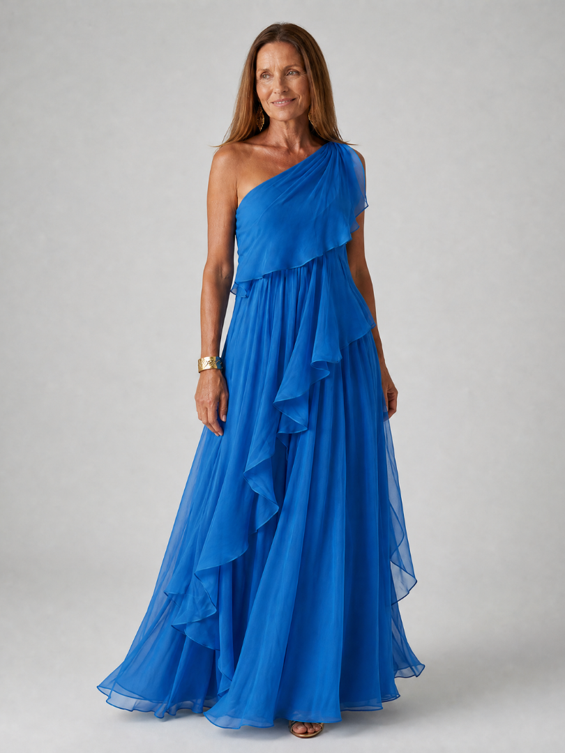 MAISON CHÉRIE | Vestido maxi asimétrico para mujer con volantes