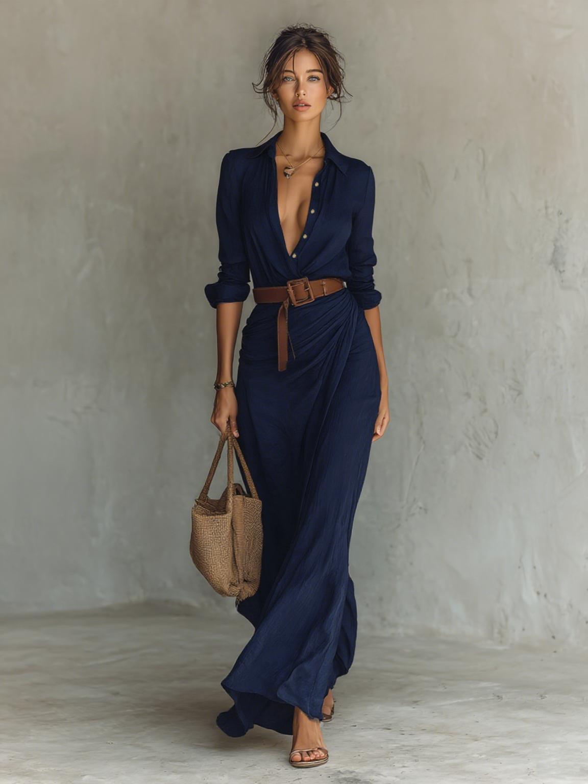 MAISON CHÉRIE | Vestido camisero maxi de mujer con cinturón