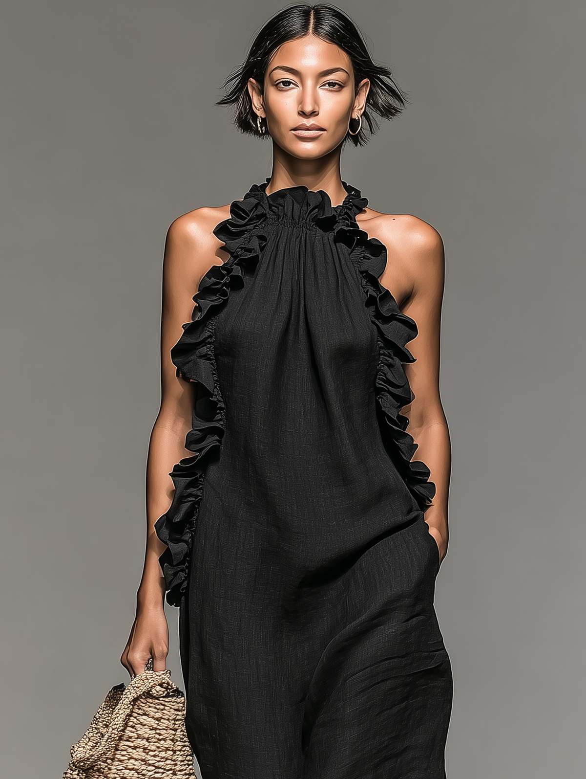 MAISON CHÉRIE | Vestido maxi mujer sin mangas con volantes y bolsillos