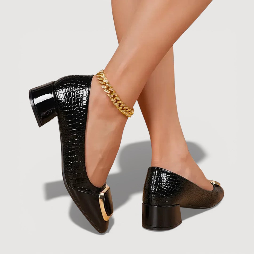 MAISON CHÉRIE | Tacones Bloque Mujer Con Acabado Croco – Zapatos Elegantes Cómodos De Tacón Bajo