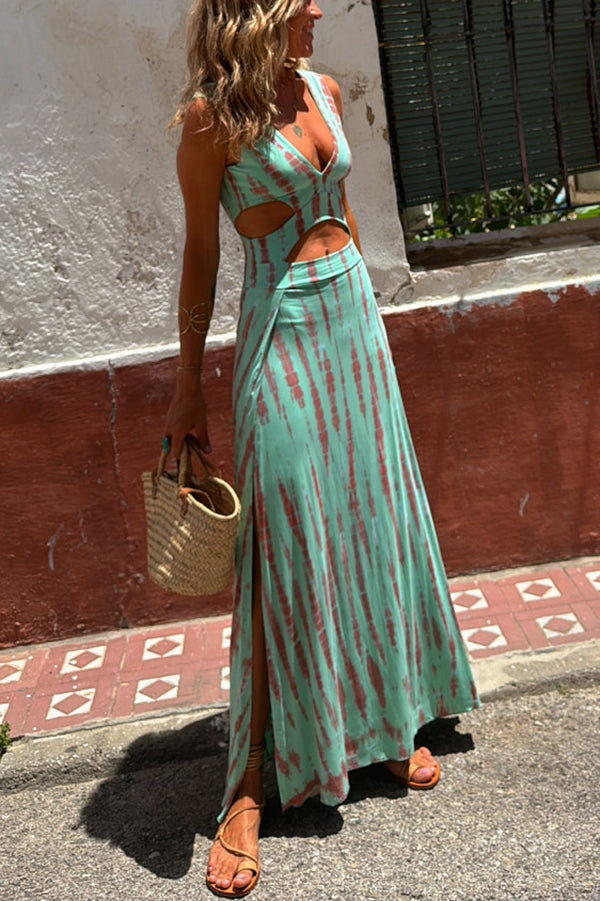 MAISON CHÉRIE | Vestido largo mujer tie-dye con abertura lateral – estilo boho verano elegante