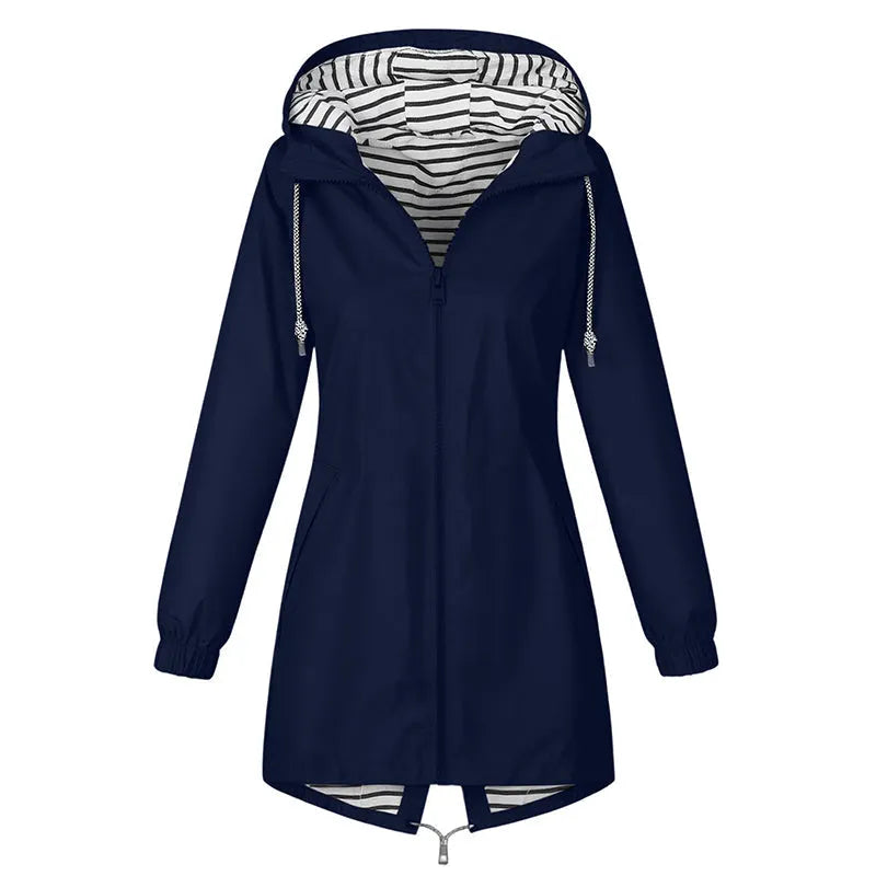 Impermeable Estelle | Largo con Capucha y Forro a Rayas