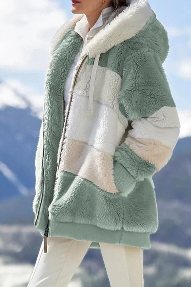 MAISON CHÉRIE | Chaqueta cálida mujer con capucha y bloques de color