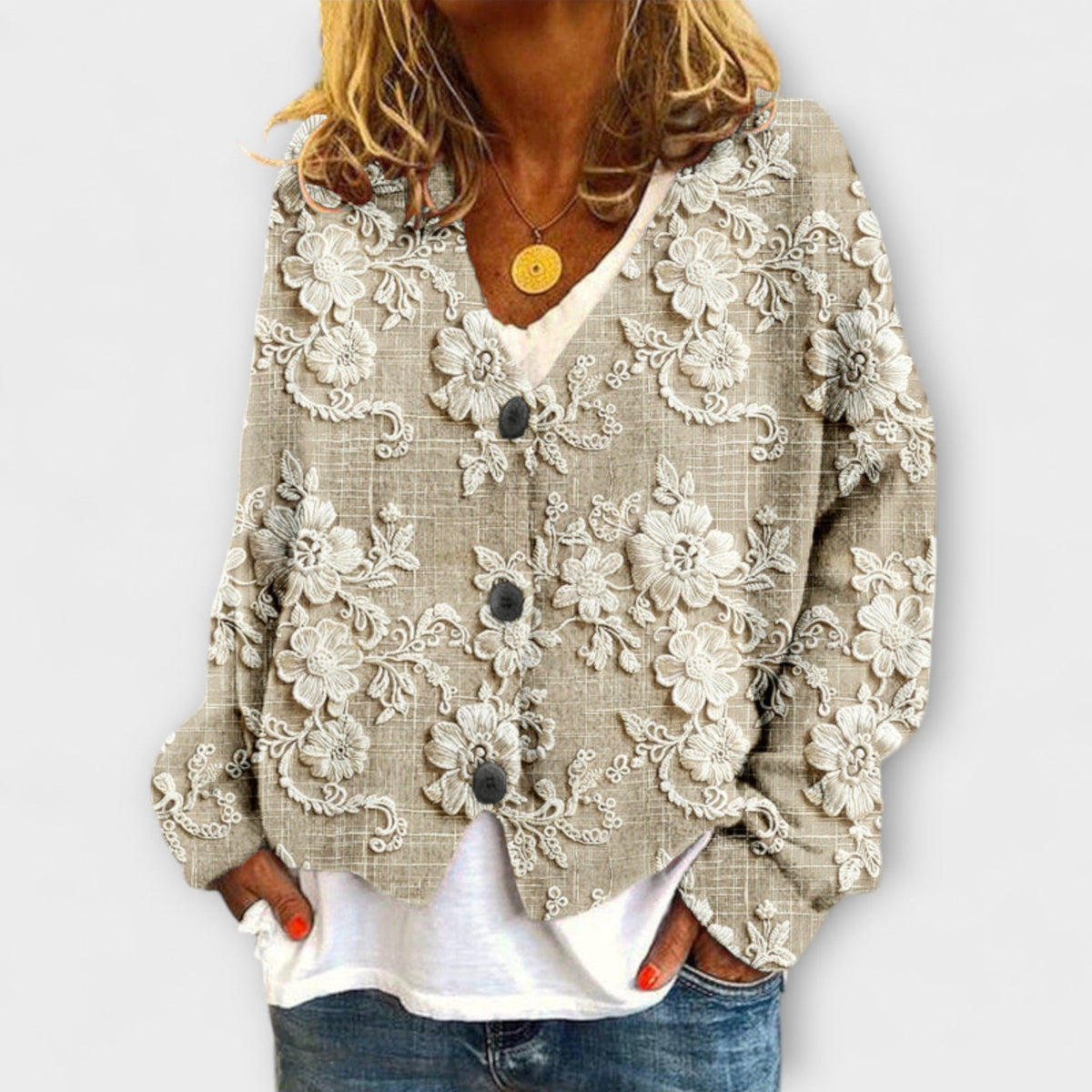 MAISON CHÉRIE | Chaqueta floral mujer con botones y corte amplio