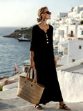 MAISON CHÉRIE | Vestido Mujer Algodón y Lino – Corte Fluido con Botones y Manga 3/4