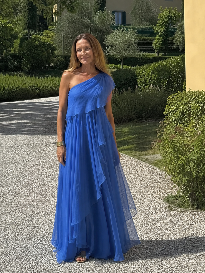 MAISON CHÉRIE | Vestido maxi asimétrico para mujer con volantes