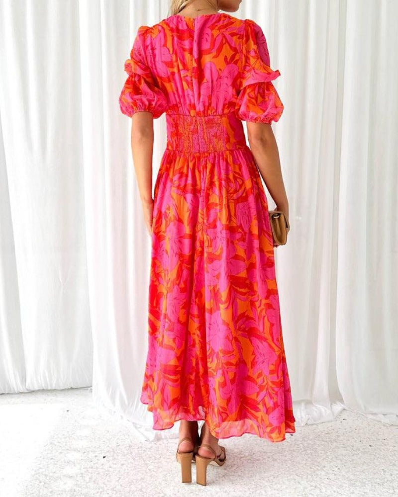 MAISON CHÉRIE | Vestido largo mujer floral escote V – vestido fluido elegante verano