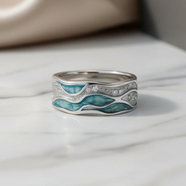 MAISON CHÉRIE | Anillo Ondas Turquesa en Plata