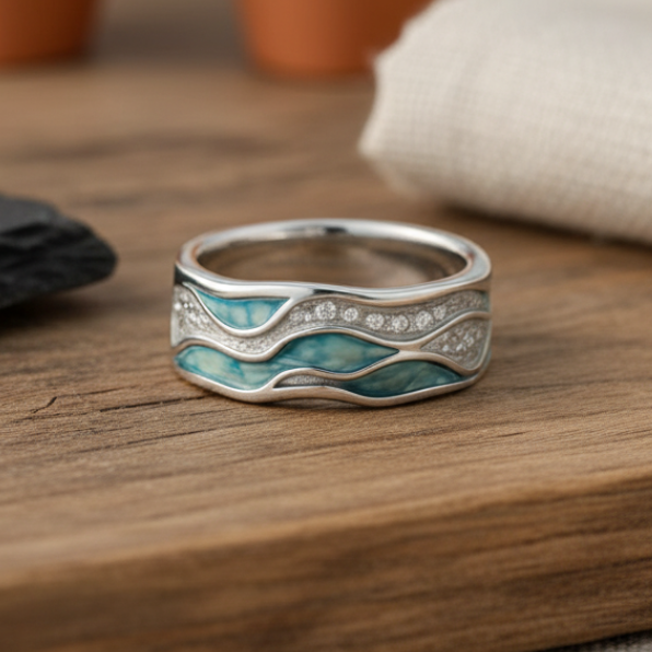 MAISON CHÉRIE | Anillo Ondas Turquesa en Plata