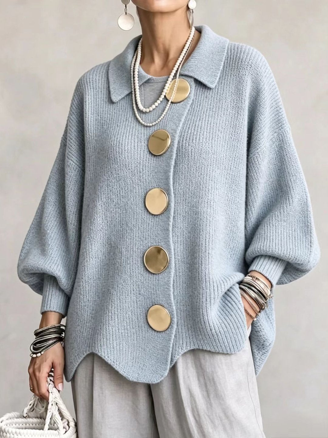 MAISON CHÉRIE | Cárdigan Oversize con Cuello y Botones Metálicos