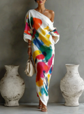 MAISON CHÉRIE | Vestido mujer asimétrico con estampado artístico colorido