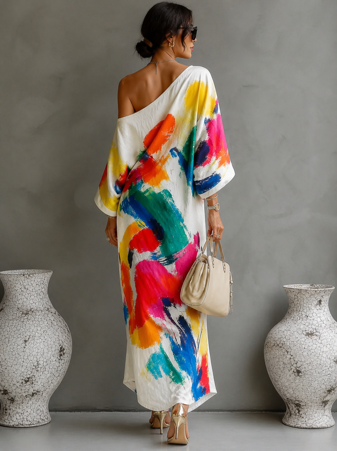 MAISON CHÉRIE | Vestido mujer asimétrico con estampado artístico colorido