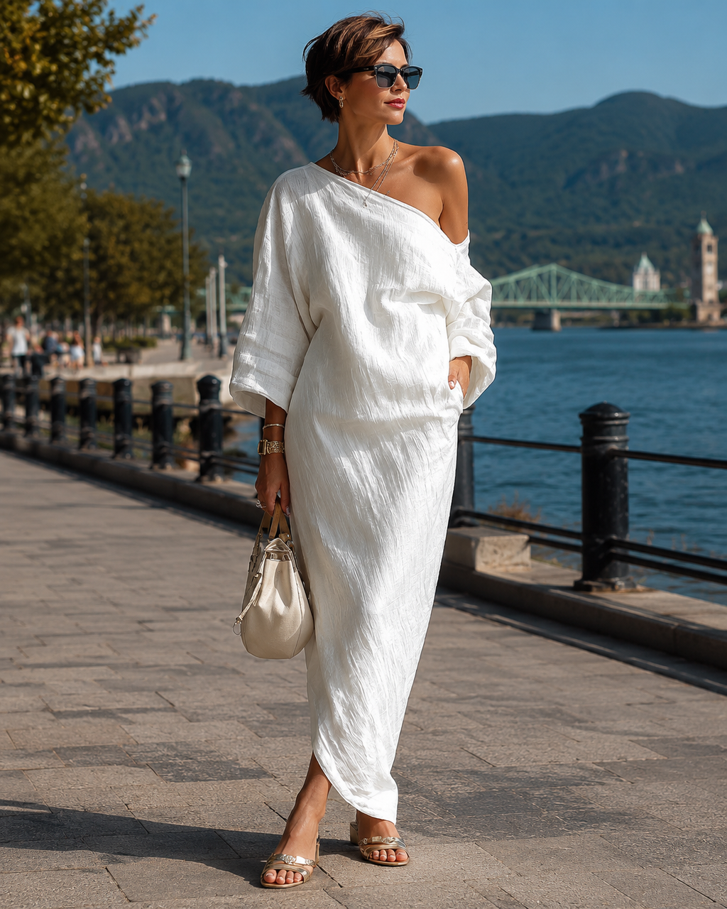 MAISON CHÉRIE | Vestido maxi mujer asimétrico de un hombro
