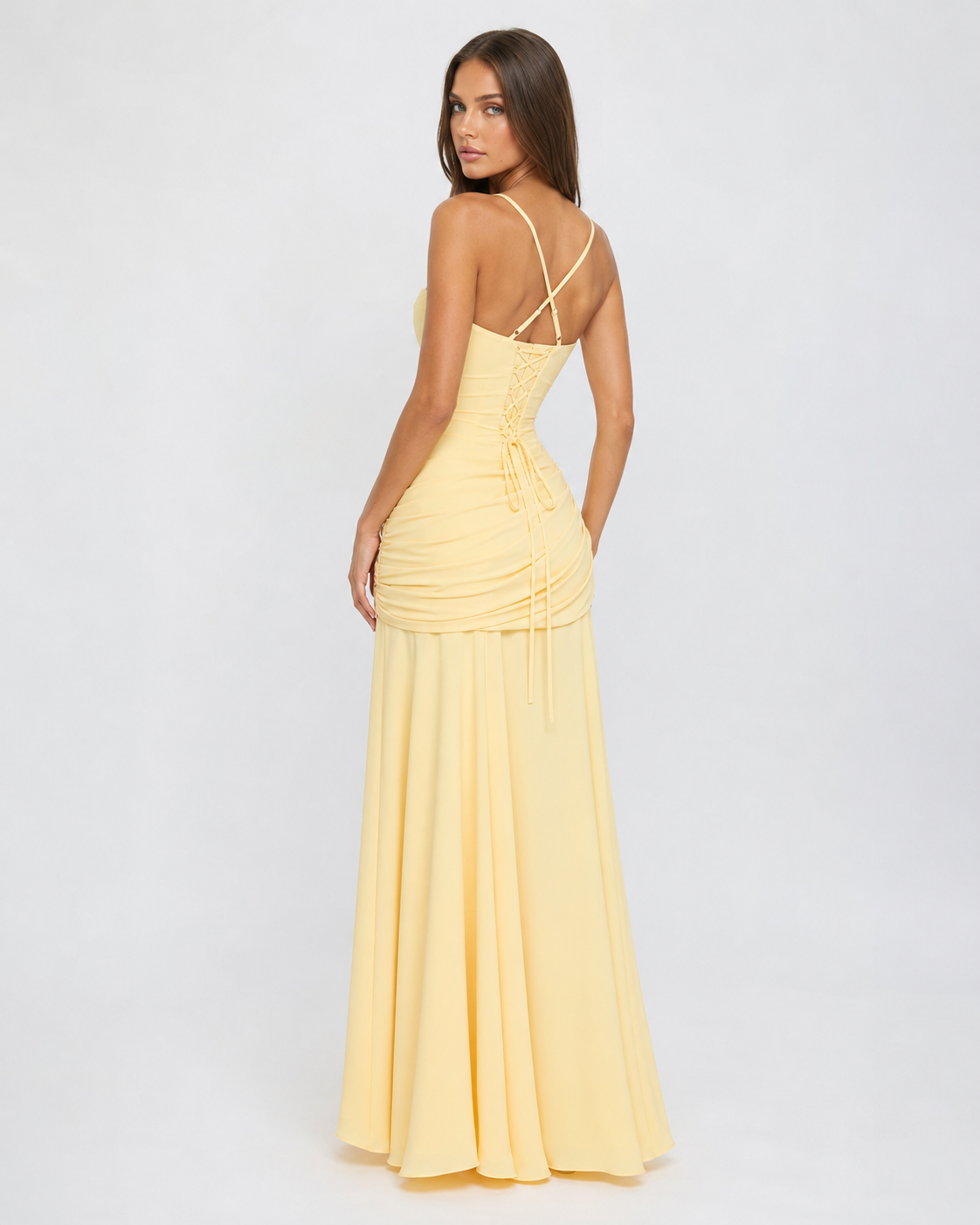 MAISON CHÉRIE | Vestido maxi mujer con escote cuadrado y drapeado lateral