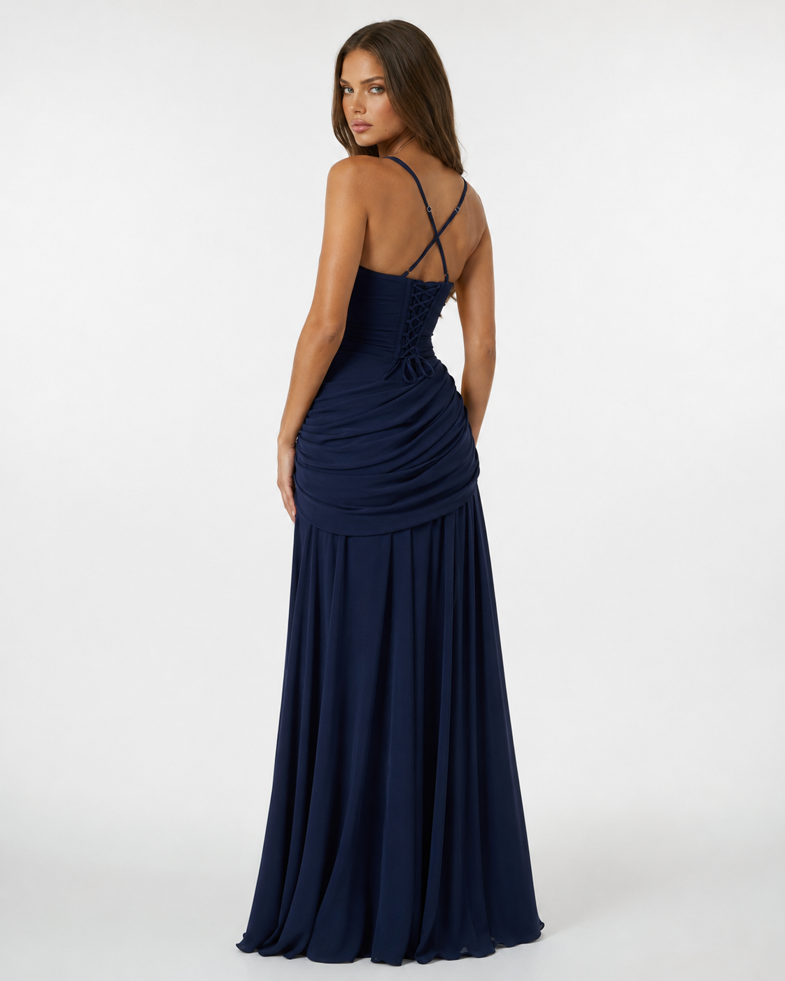 MAISON CHÉRIE | Vestido maxi mujer con escote cuadrado y drapeado lateral