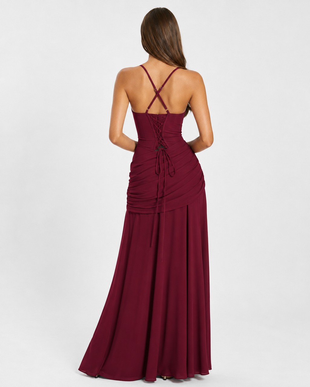 MAISON CHÉRIE | Vestido maxi mujer con escote cuadrado y drapeado lateral