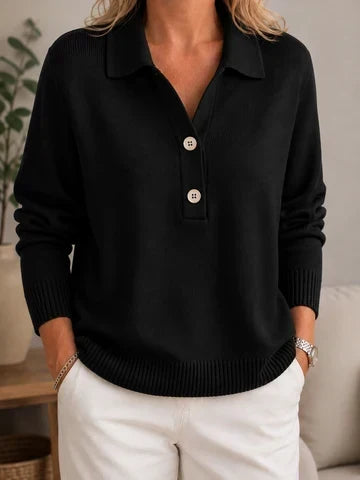 MAISON CHÉRIE | Suéter de mujer con cuello de camisa y botones decorativos finos