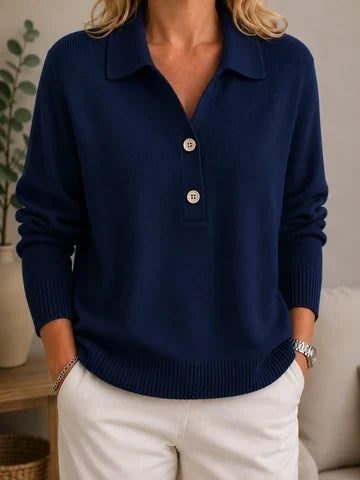 MAISON CHÉRIE | Suéter de mujer con cuello de camisa y botones decorativos finos