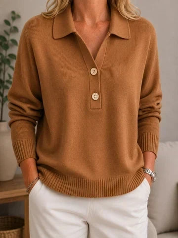 MAISON CHÉRIE | Suéter de mujer con cuello de camisa y botones decorativos finos