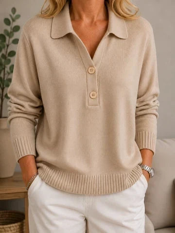 MAISON CHÉRIE | Suéter de mujer con cuello de camisa y botones decorativos finos